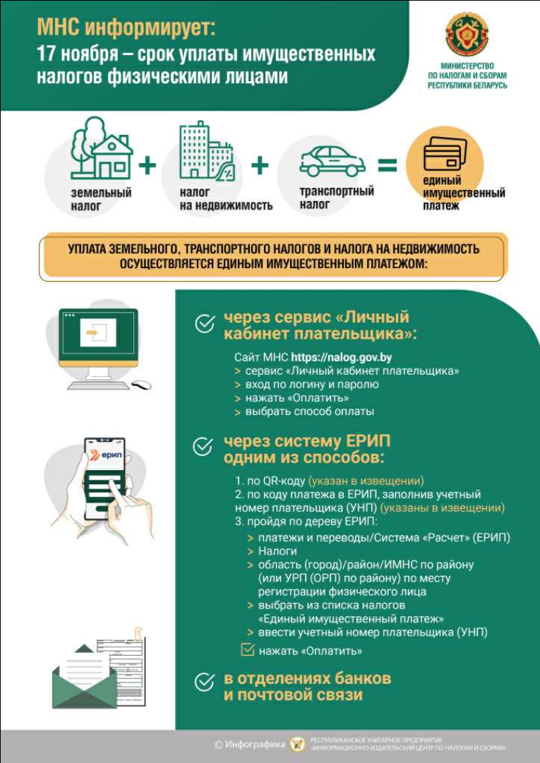 МНС информирует: 17 ноября – срок уплаты имущественных налогов физическими лицами